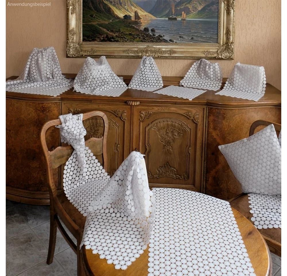 matches21 HOME & HOBBY Tischdecke Tischdeckchen FREYA Vollspitze Vintage Polyester grau