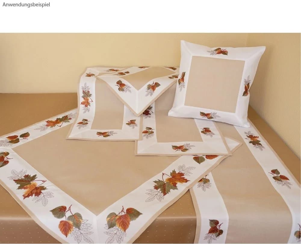 matches21 HOME & HOBBY Tischläufer Beige-Bunt Blattstickerei