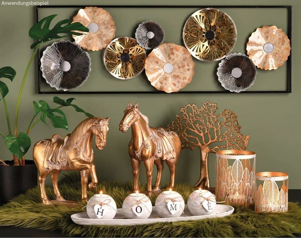 matches21 HOME & HOBBY Dekofigur Baum Aufsteller Metall Holzsockel Gold Braun