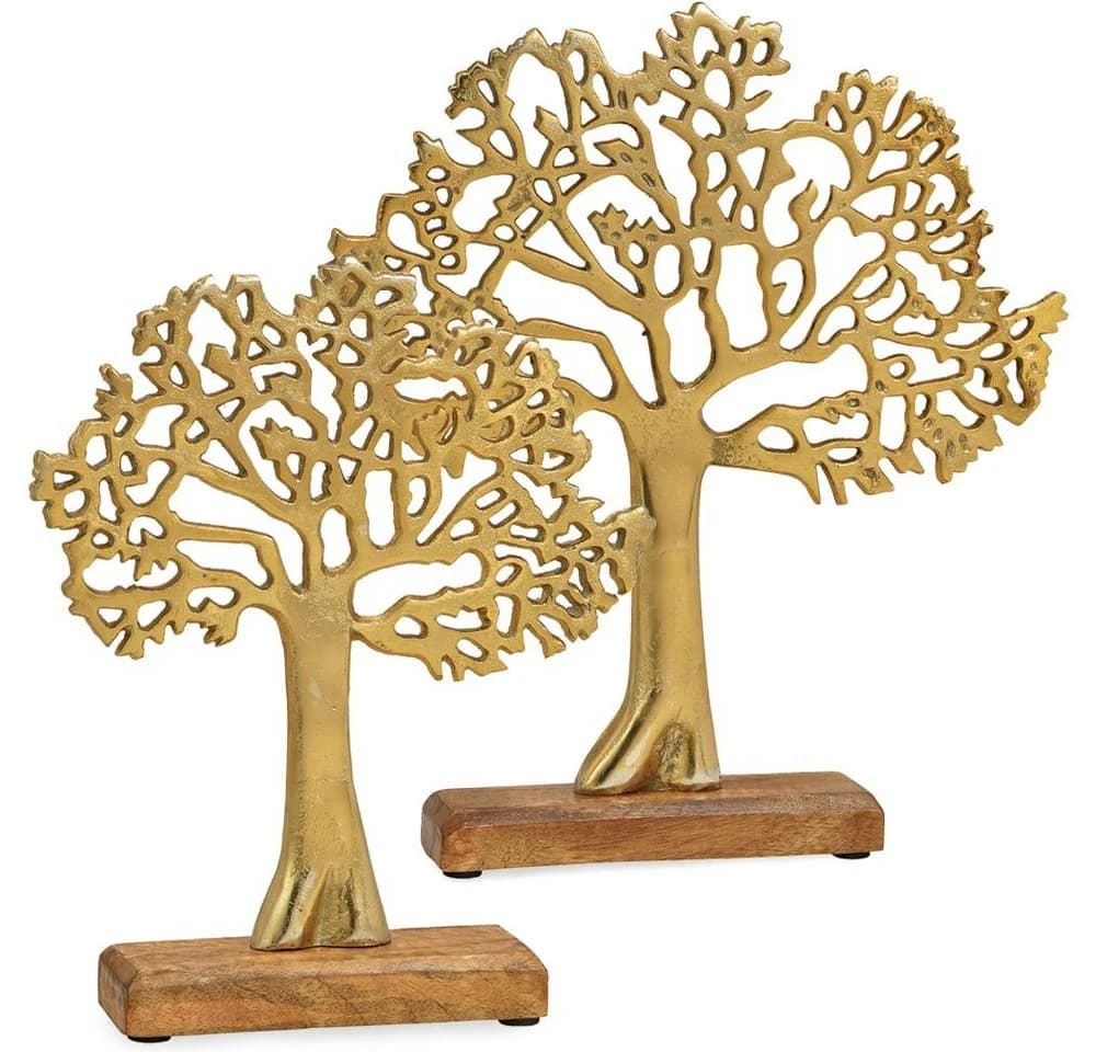 matches21 HOME & HOBBY Dekofigur Baum Aufsteller Metall Holzsockel Gold Braun - Bild 3