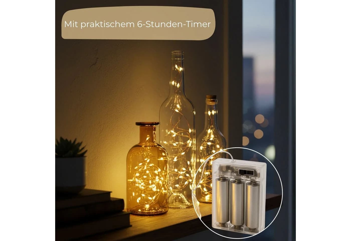 matches21 HOME & HOBBY LED-Lichterkette 5m 100 LEDs Timer Batterie Warmweiß - Bild 3