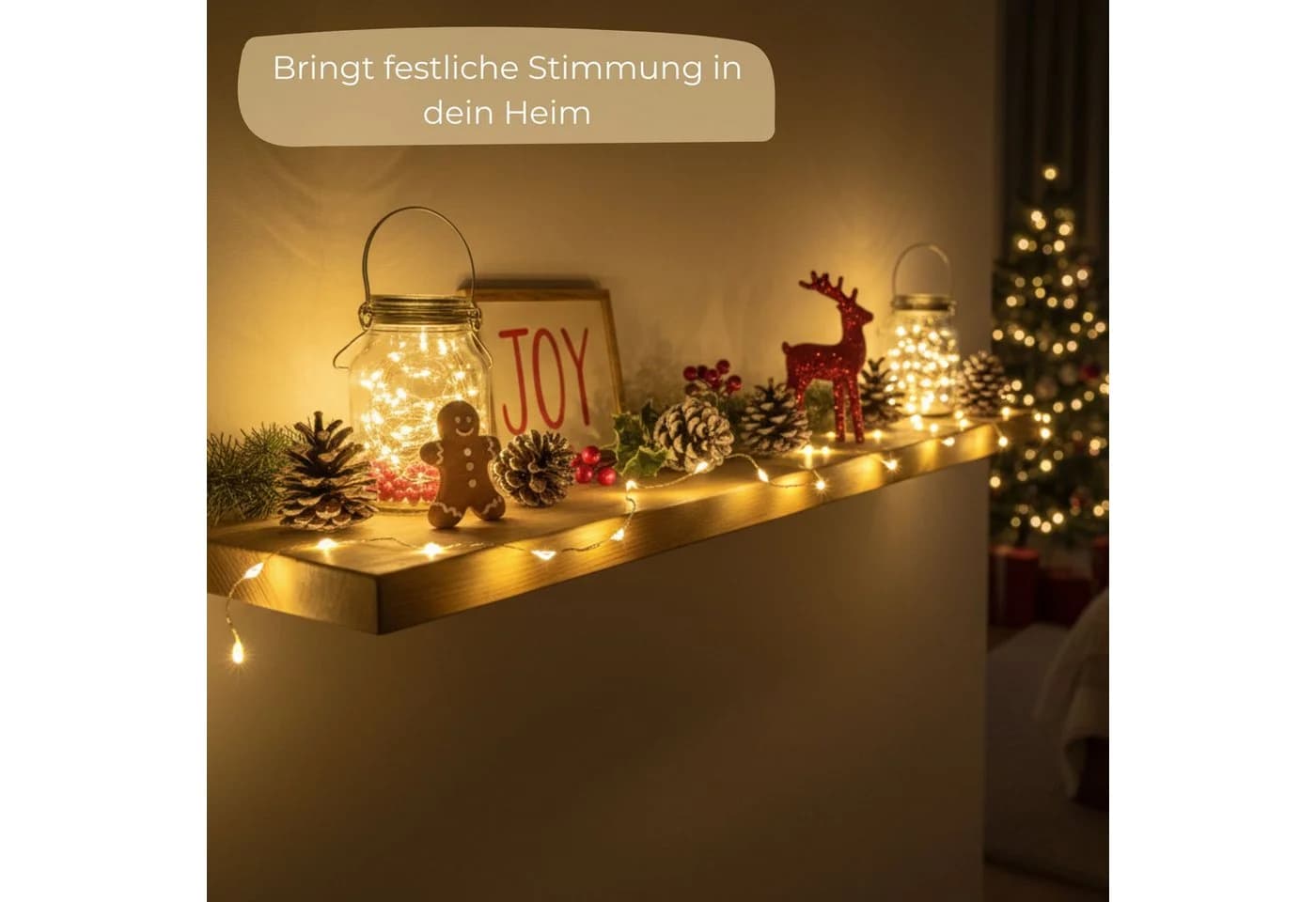 matches21 HOME & HOBBY LED-Lichterkette 5m 100 LEDs Timer Batterie Warmweiß - Bild 5