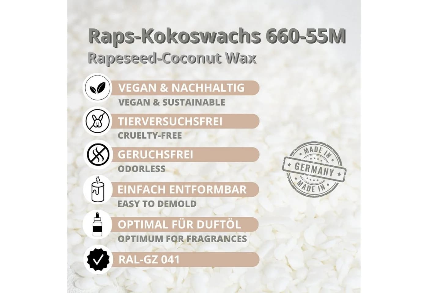 DistrEbution NatureWax® 660-55M Raps-Kokoswachs zum Kerzen gießen