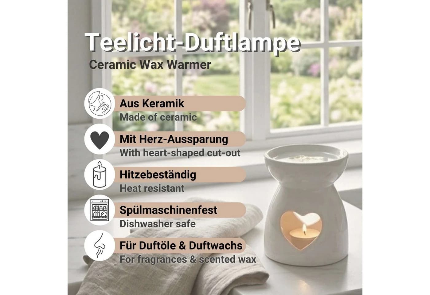 DistrEbution Duftlampe Keramik mit Herz-Aussparung