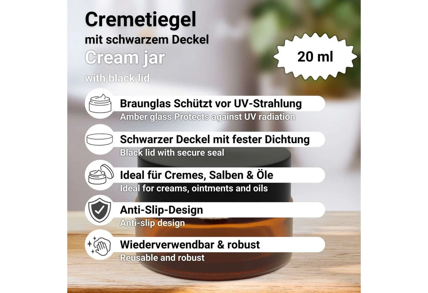 DistrEbution Make-Up Organizer Cremetiegel 20 ml 12-tlg. Braunglas