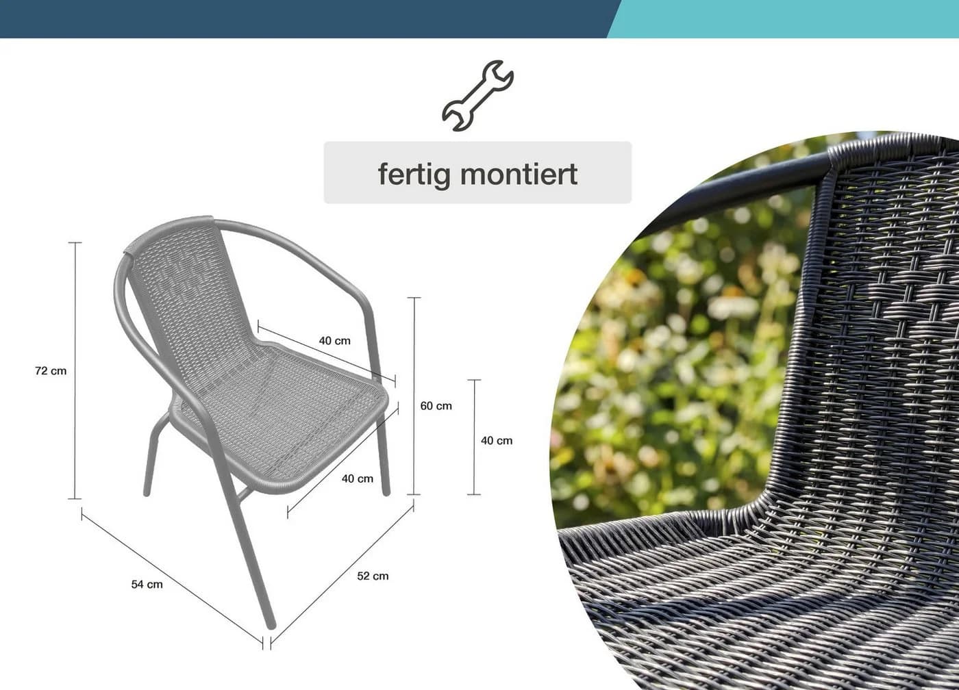 LC Garden Garvista Stapelstuhl Schwarz Gartenstuhl mit Armlehnen - Bild 4