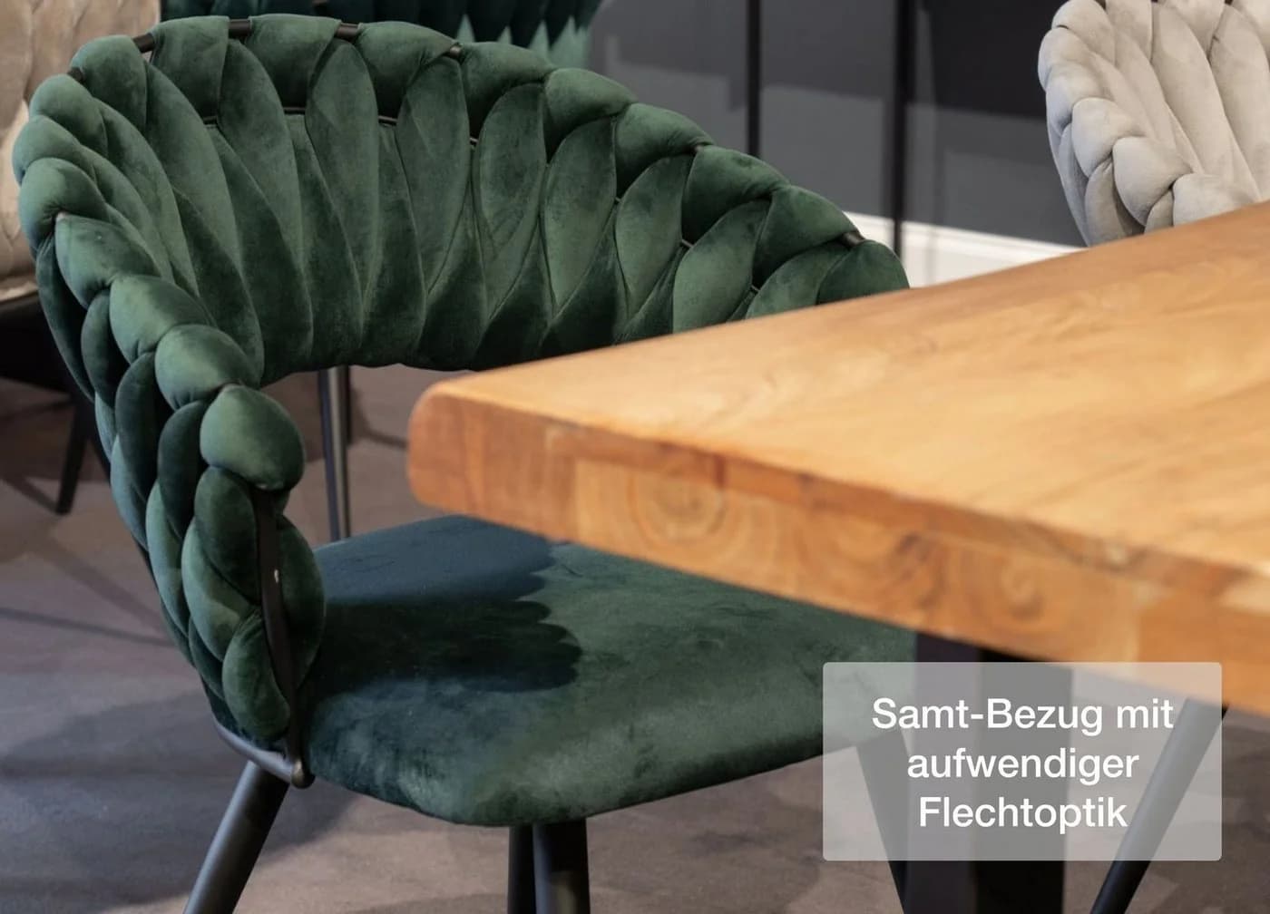 LC Home Esszimmerstuhl »Nancy« Grün Samt Flechtoptik Armlehnstuhl