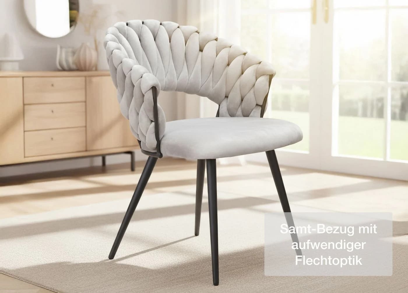 LC Home Esszimmerstuhl Nancy Flechtoptik Samt Taupe