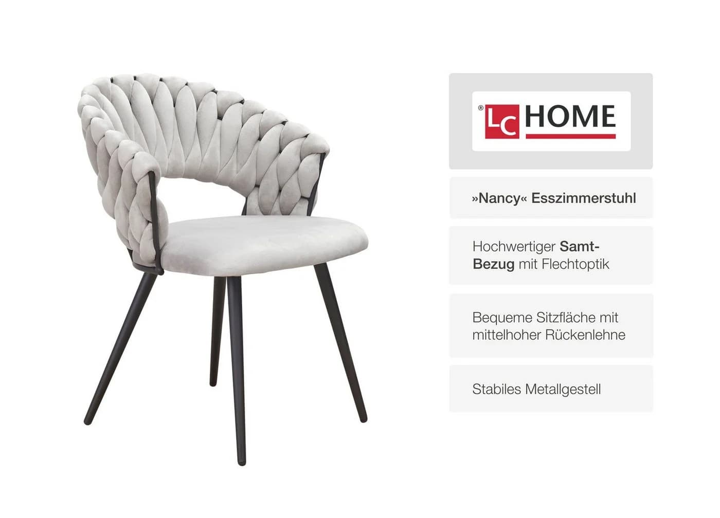 LC Home Esszimmerstuhl Nancy Flechtoptik Samt Taupe - Bild 4