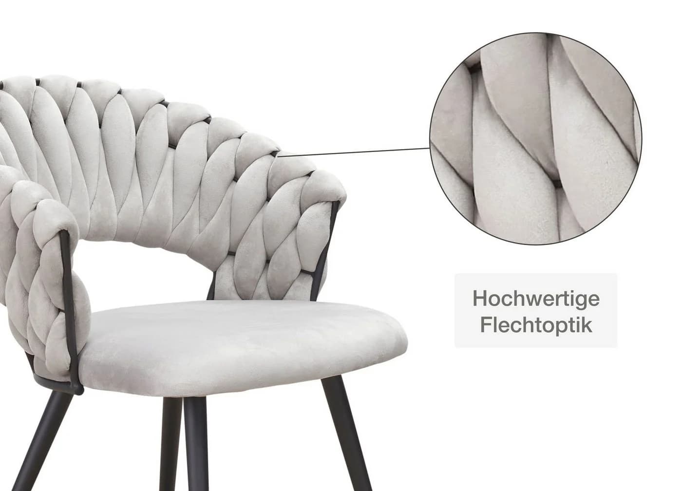 LC Home Esszimmerstuhl Nancy Flechtoptik Samt Taupe - Bild 5