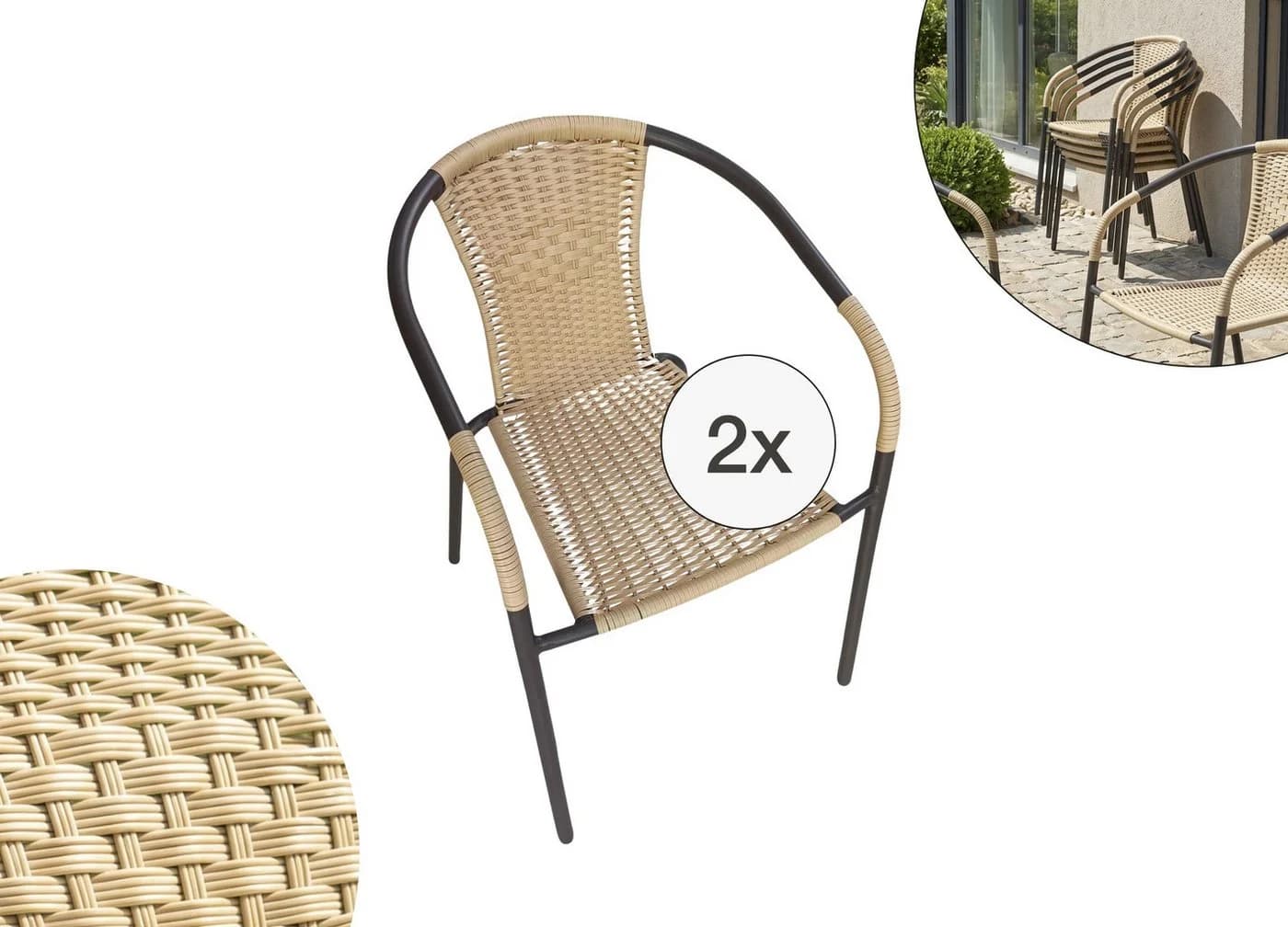 LC Garden Garvista Stapelstuhl Schwarz Rattan-Optik - Bild 2