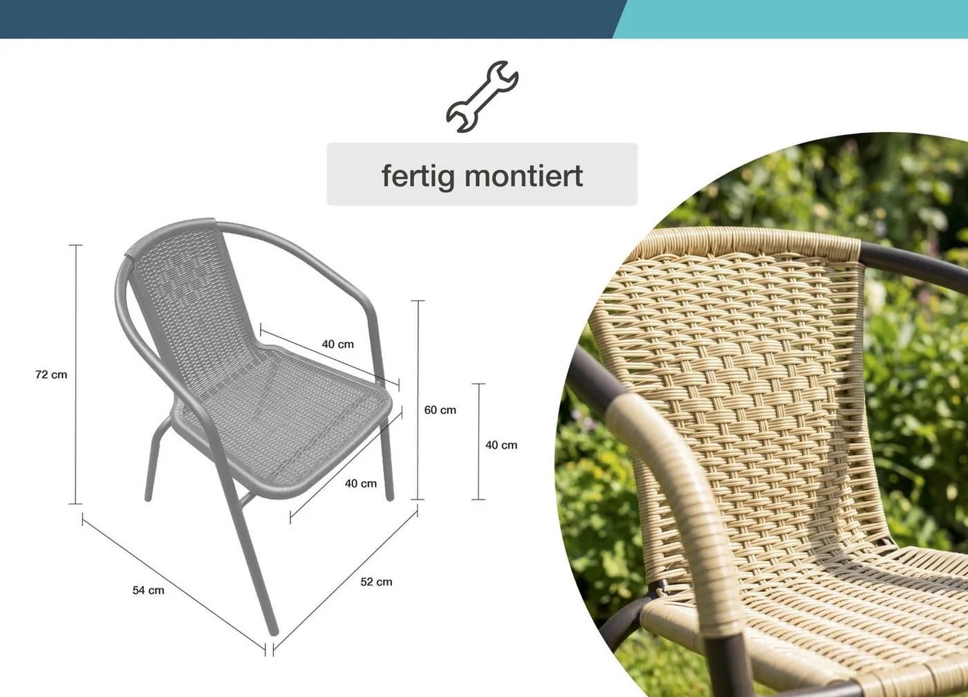 LC Garden Garvista Stapelstuhl Schwarz Rattan-Optik - Bild 4
