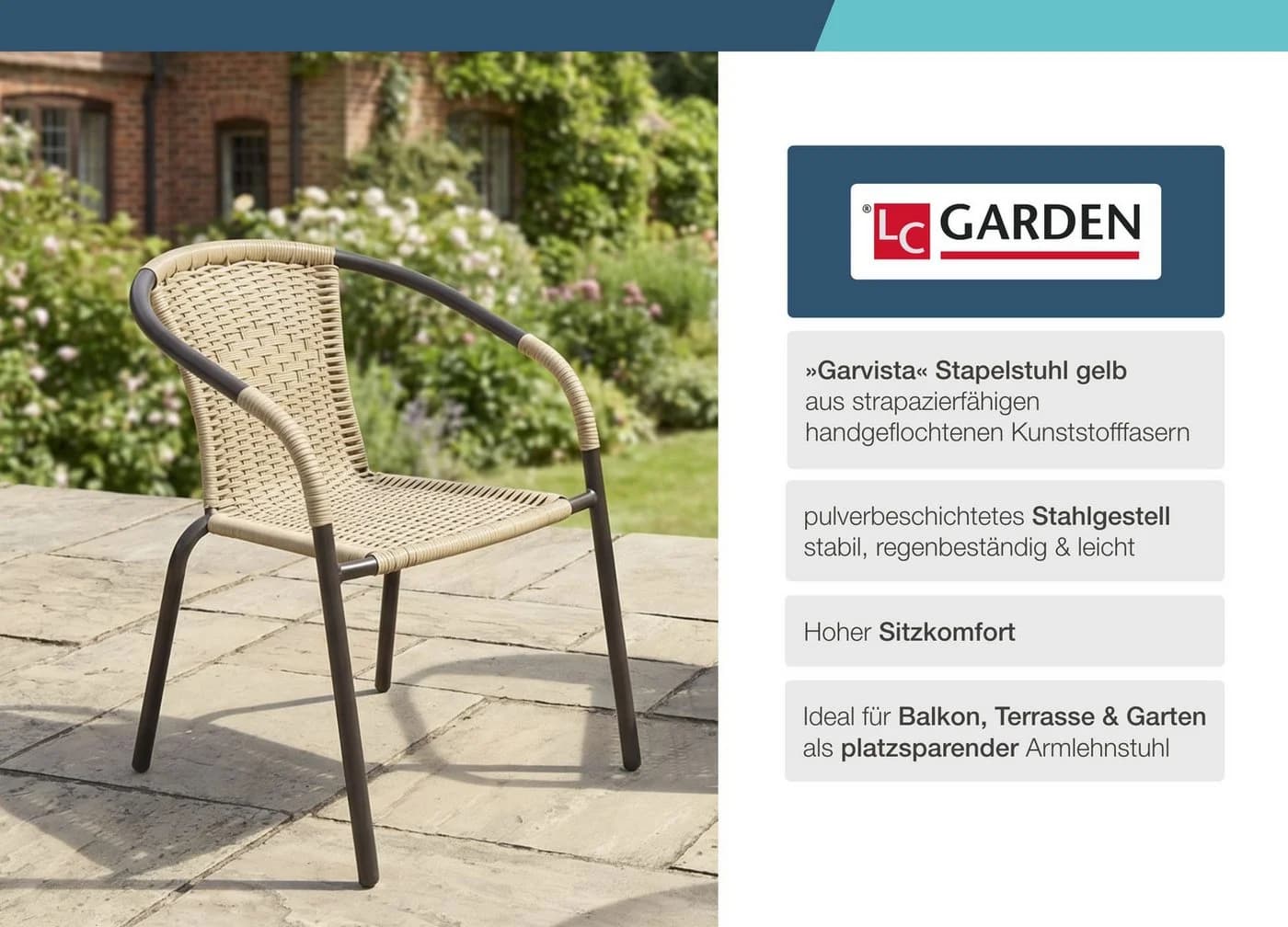 LC Garden Stapelstuhl Garvista Schwarz Gartenstuhl mit Armlehnen - Bild 3