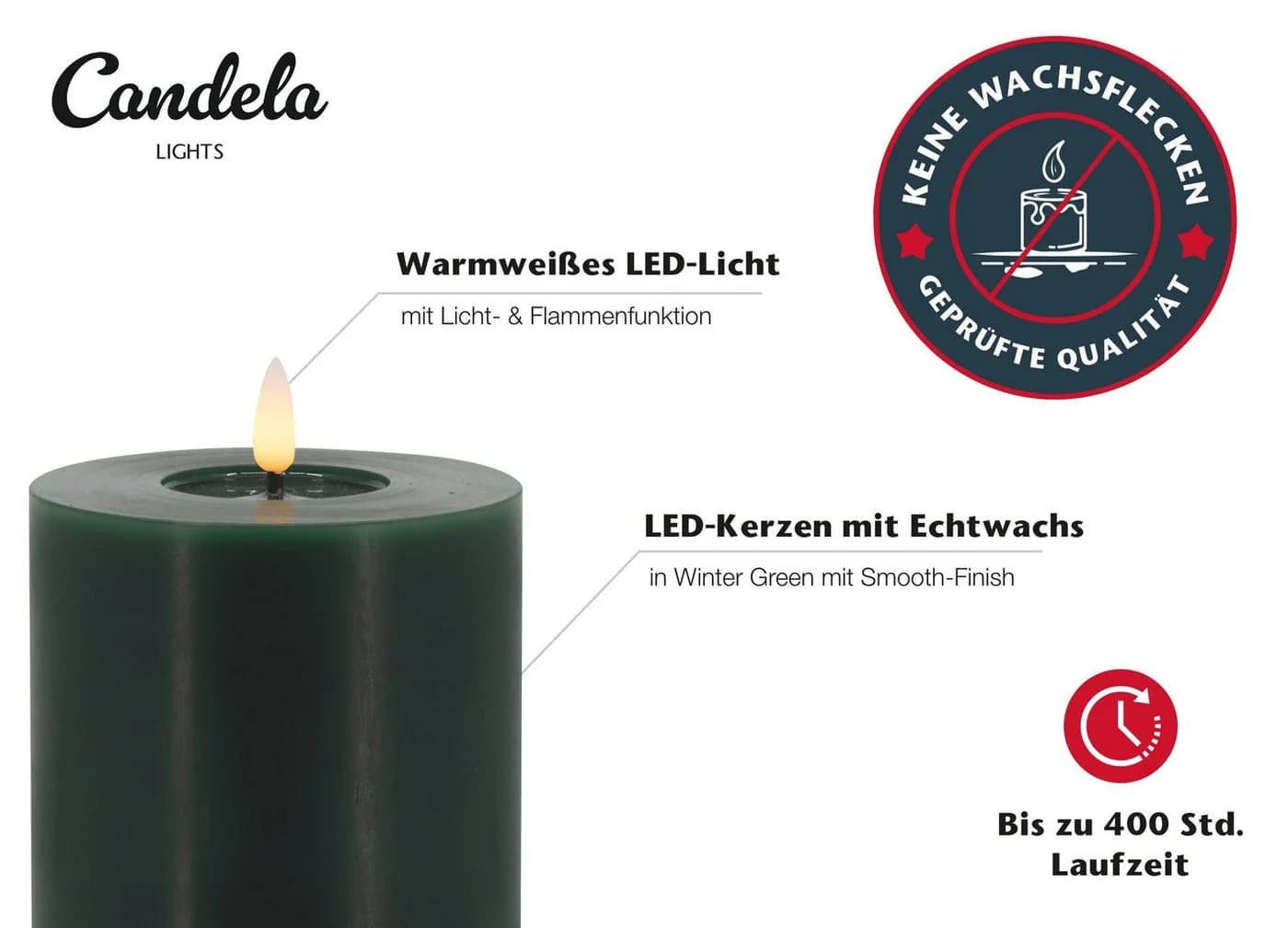 LC Home LED-Kerzen Set 4-tlg. Echtwachs Weiss Timer Fernbedienung - Bild 3