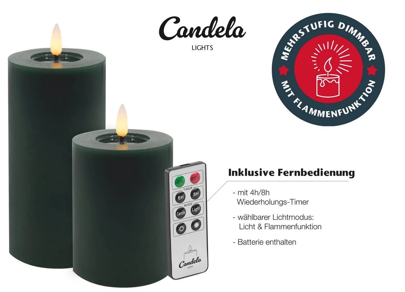 LC Home LED-Kerzen Set 4-tlg. Echtwachs Weiss Timer Fernbedienung - Bild 5