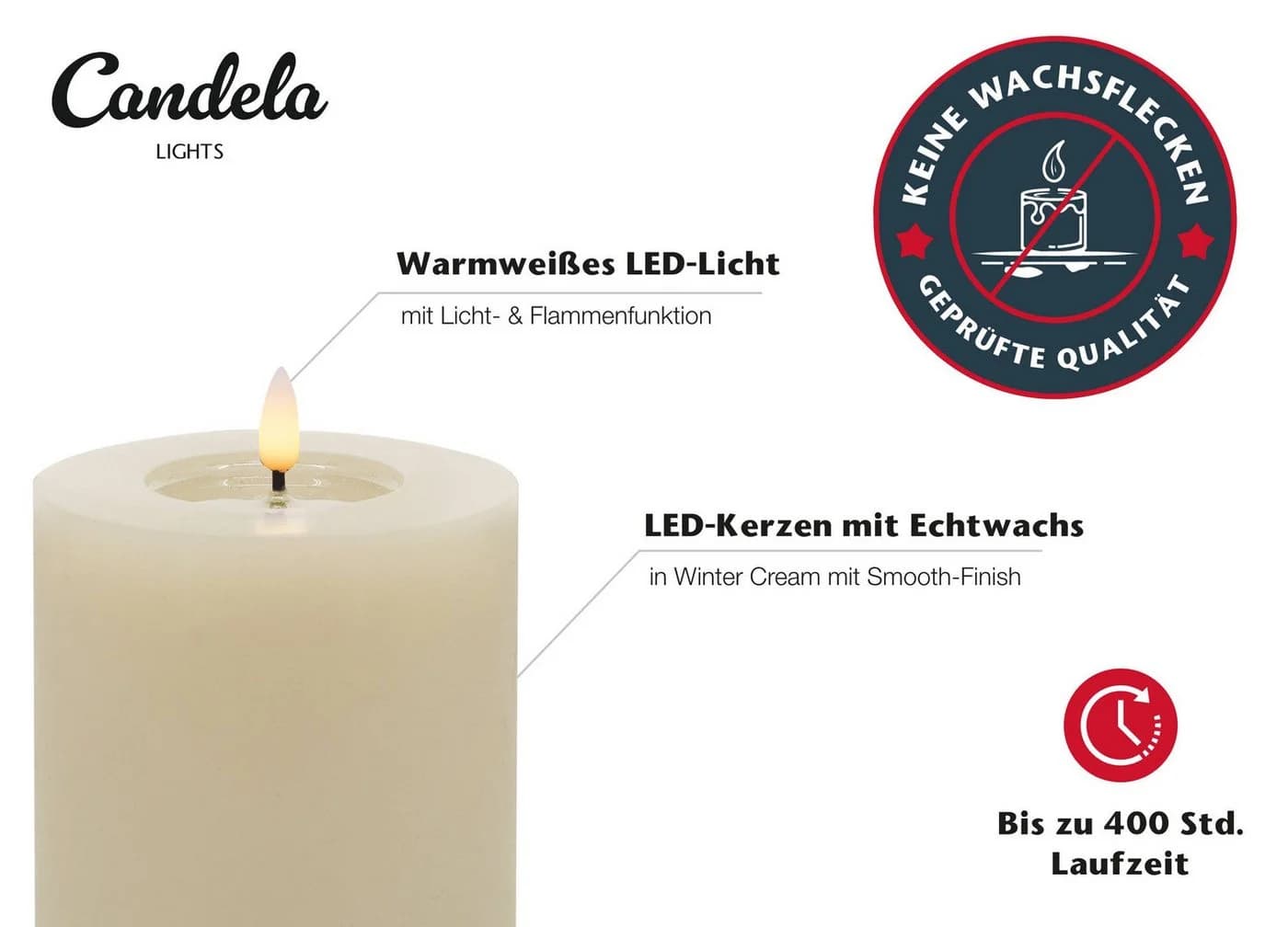 LC Home LED-Kerzen 4er Set Winter Cream Echtwachs mit Fernbedienung - Bild 3