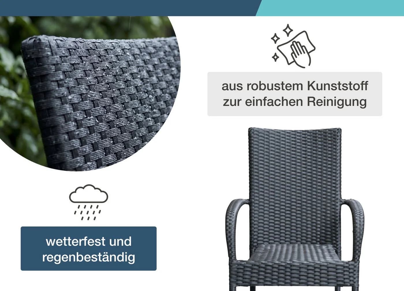 LC Garden Stapelstuhl 4er Set schwarz Armlehnstuhl Polyrattan - Bild 5