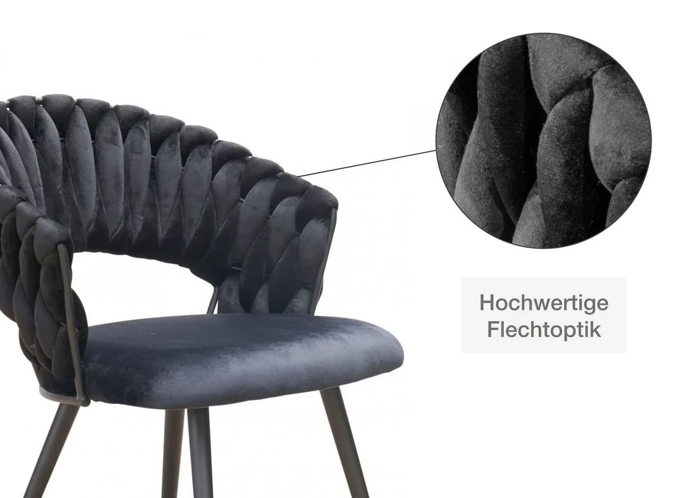 LC Home Esszimmerstuhl Nancy Schwarz Samt Flechtoptik Armlehnstuhl - Bild 5