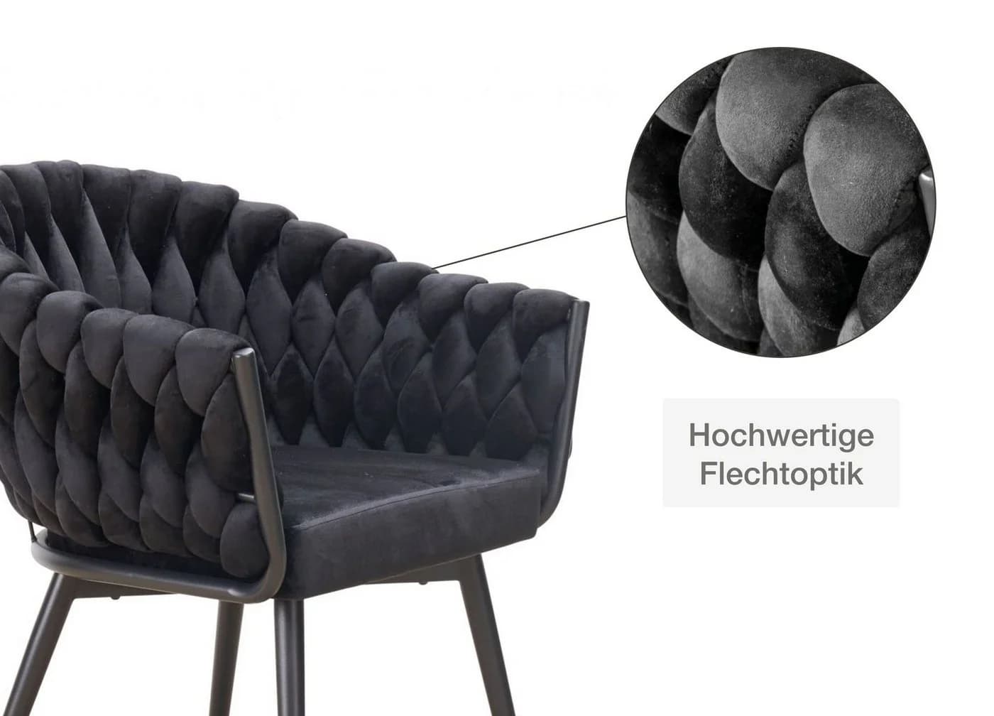 LC Home Esszimmerstuhl Remy Schwarz Samt Armlehnstuhl Flechtoptik - Bild 5