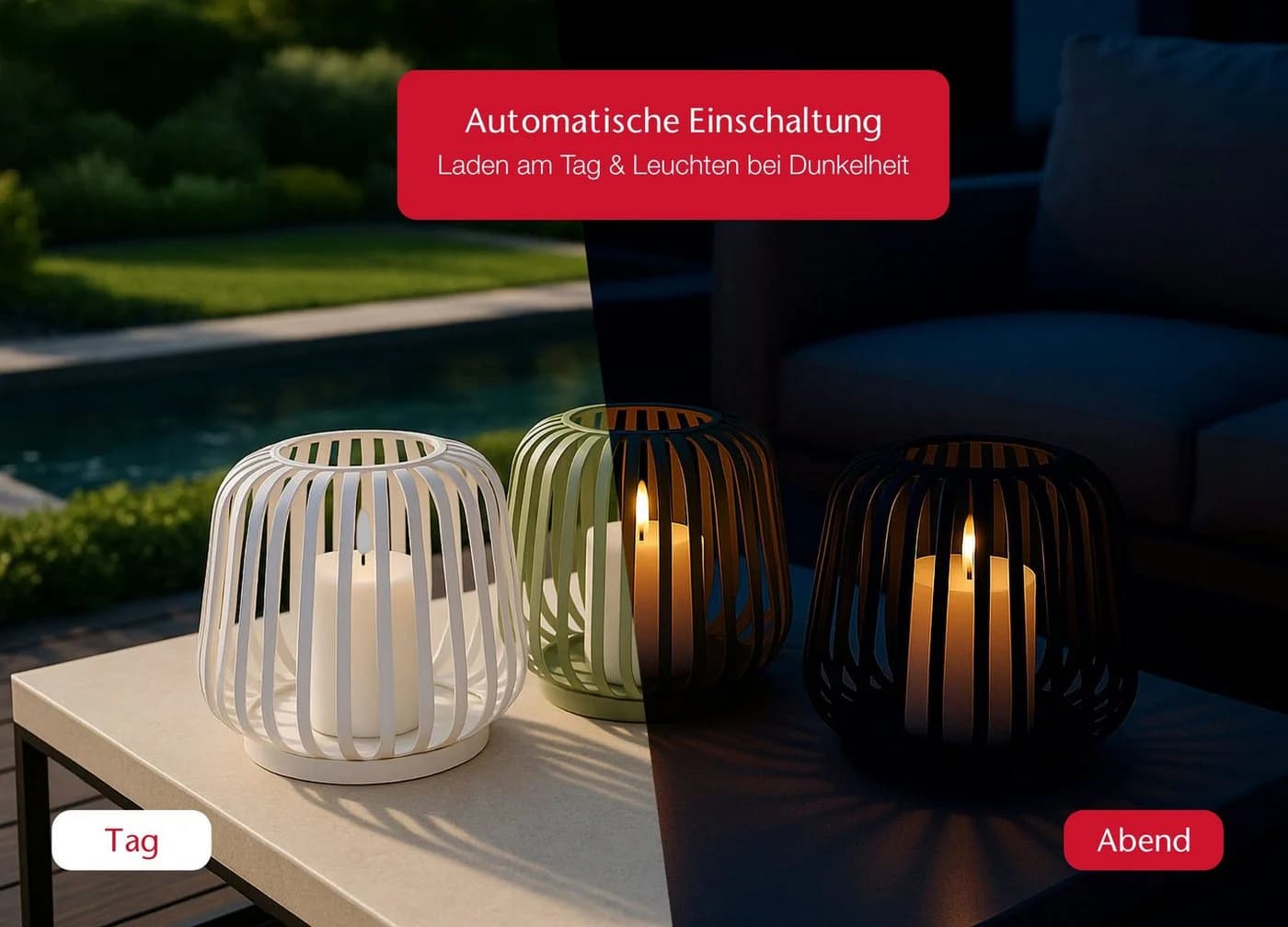 Candela Lights Cottage Metal Solar-Laterne mit Stumpenkerze