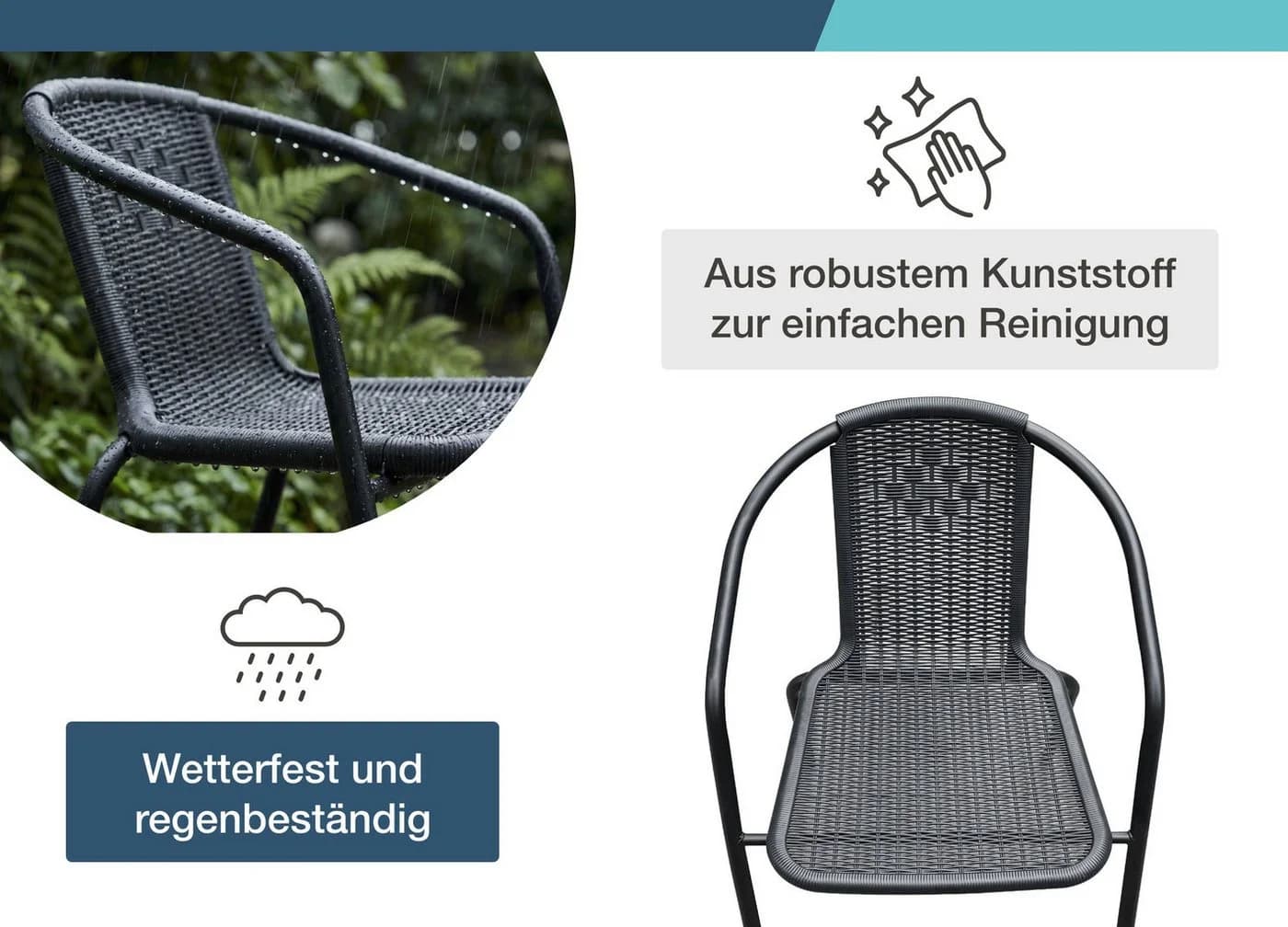 LC Garden Stapelstuhl Garvista Schwarz Gartenstuhl mit Rattan-Optik - Bild 5