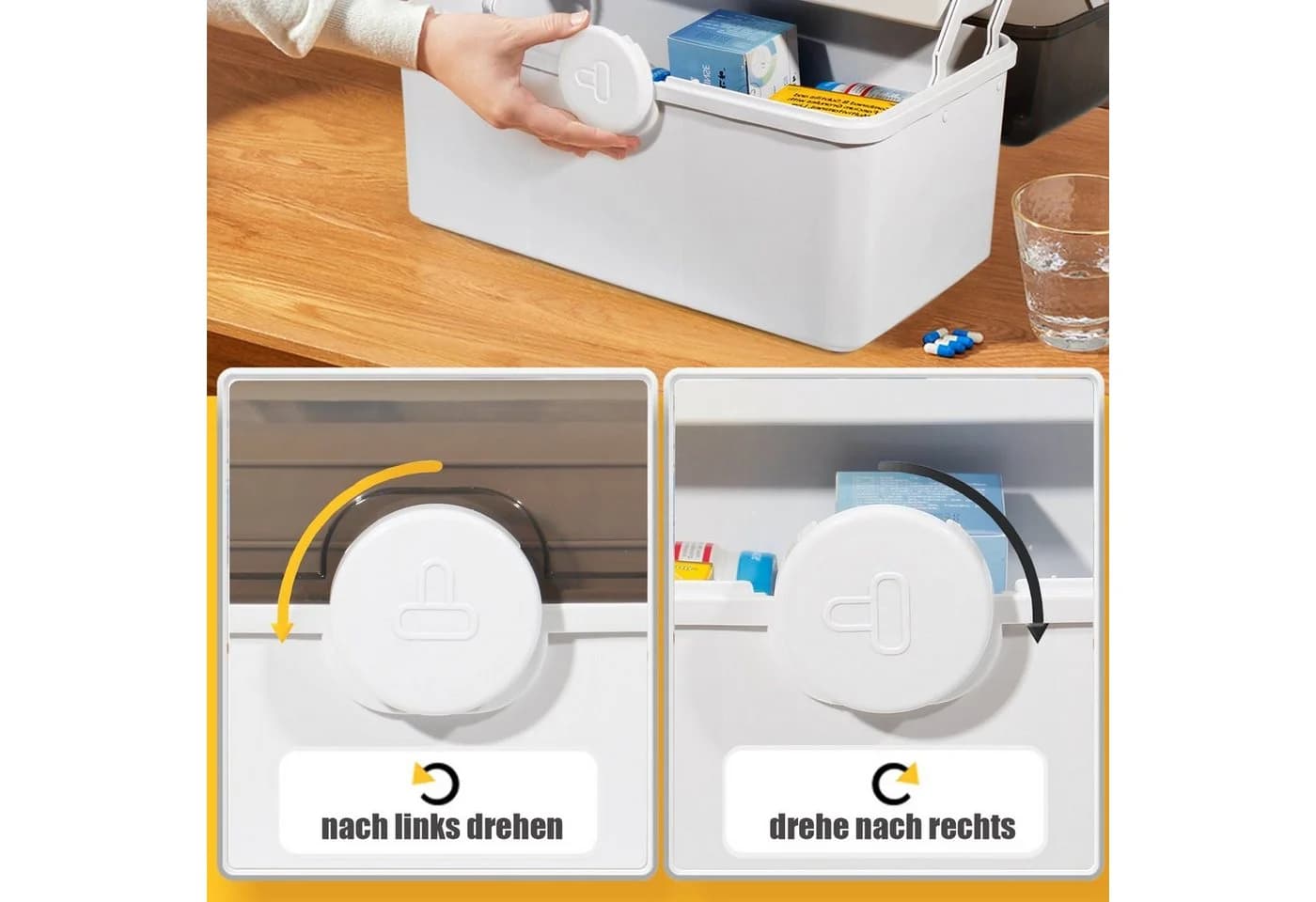 Zedelmaier Aufbewahrungsbox Medikamenten Aufbewahrung Medizinbox Apothekenbox HausapothekeBox Groß (YX1005) Tragbar Kindersicherung 3 Treppenabteile