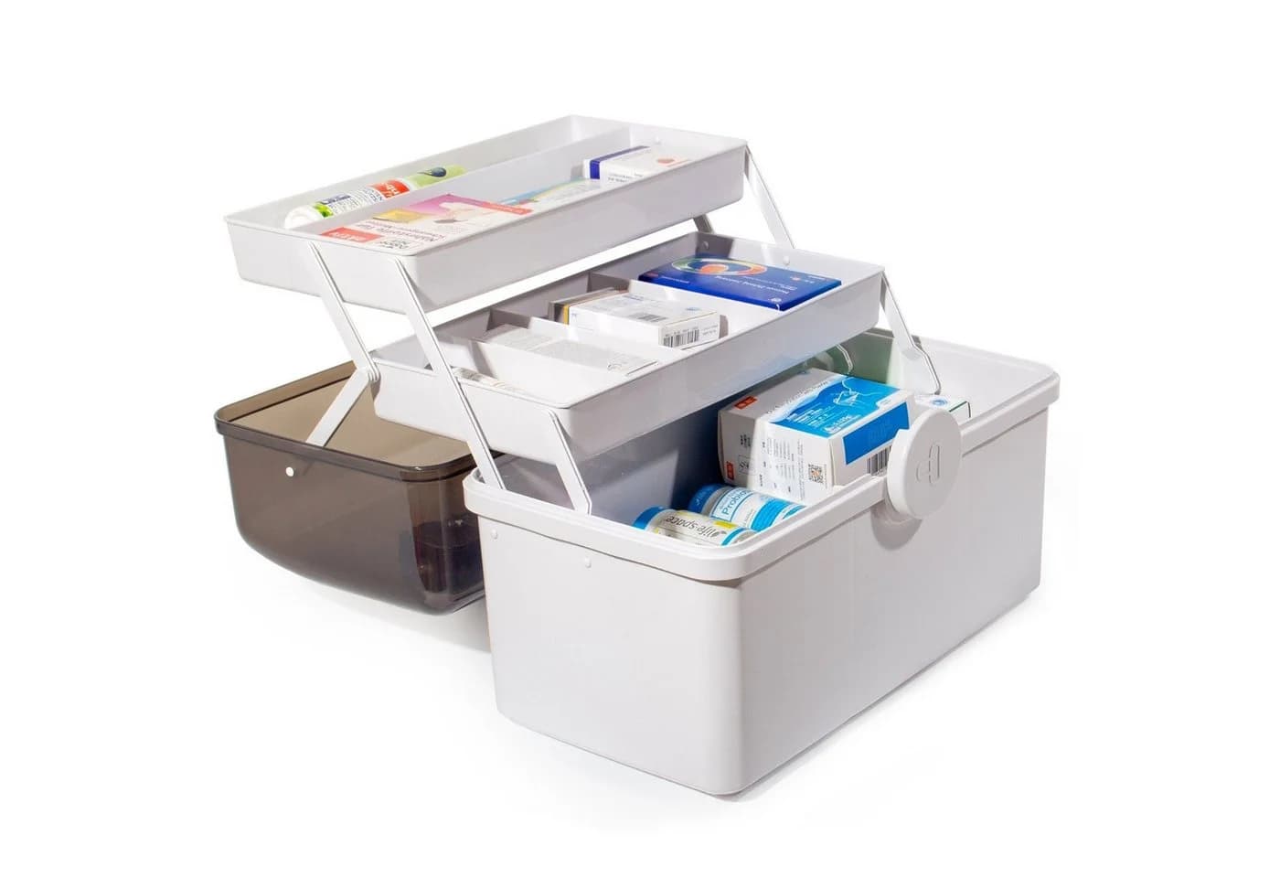 Zedelmaier Aufbewahrungsbox Medikamenten Aufbewahrung Medizinbox Apothekenbox HausapothekeBox Groß (YX1005) Tragbar Kindersicherung 3 Treppenabteile - Bild 2
