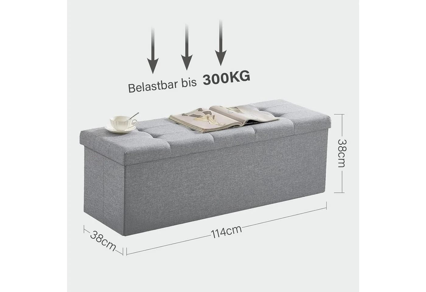 Zedelmaier Sitzbank 114cm mit Stauraum und Faltfunktion Hellgrau
