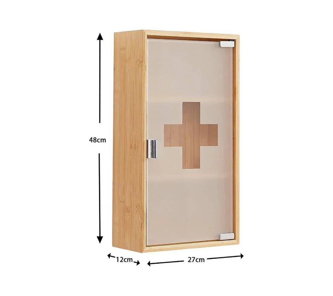 Zedelmaier Medizinschrank Bambus mit Glas und verstellbaren Böden