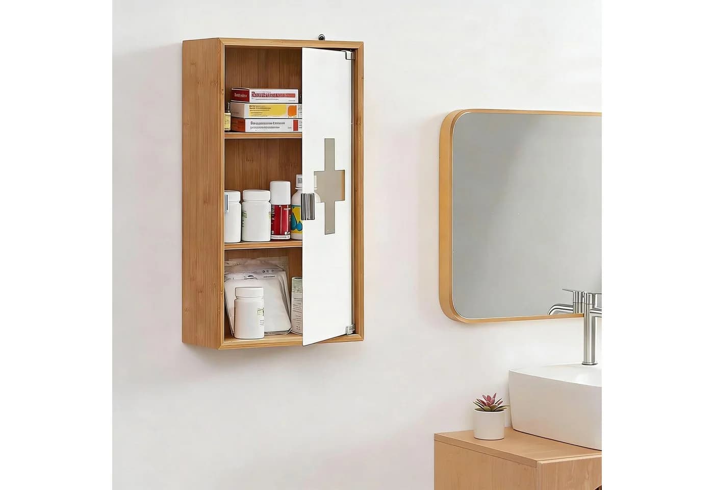 Zedelmaier Medizinschrank Bambus mit Glas und verstellbaren Böden - Bild 4