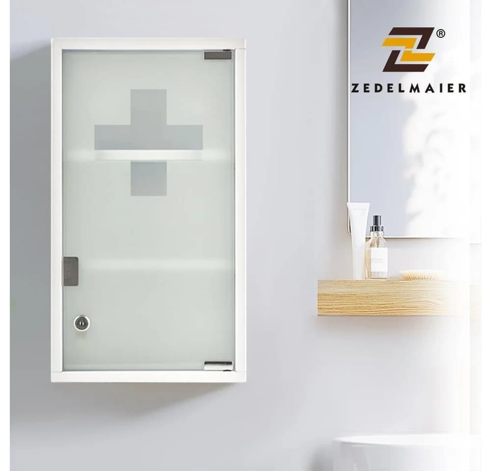 Zedelmaier Medizinschrank Edelstahl Weiß Silber Abschließbar