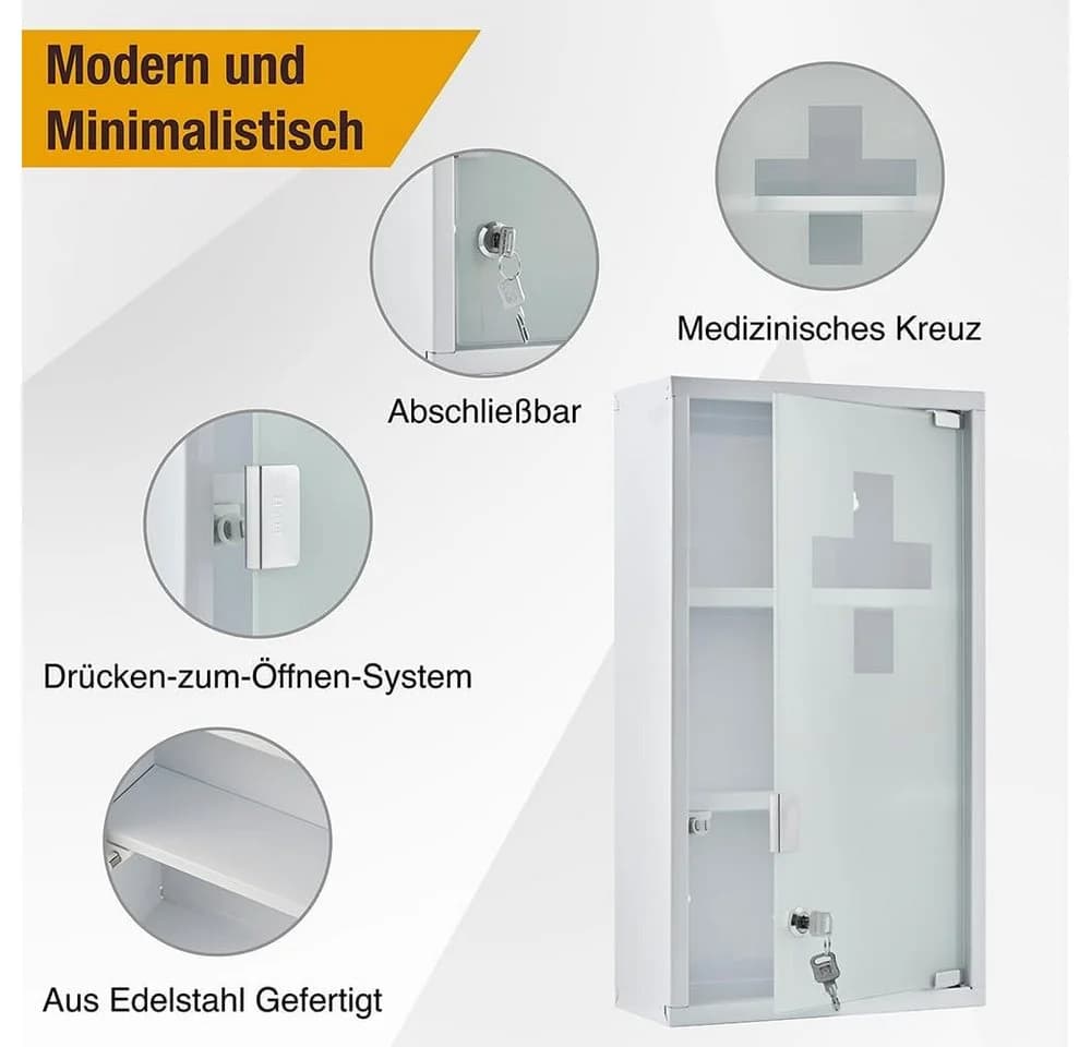 Zedelmaier Medizinschrank Edelstahl Weiß Silber Abschließbar - Bild 4