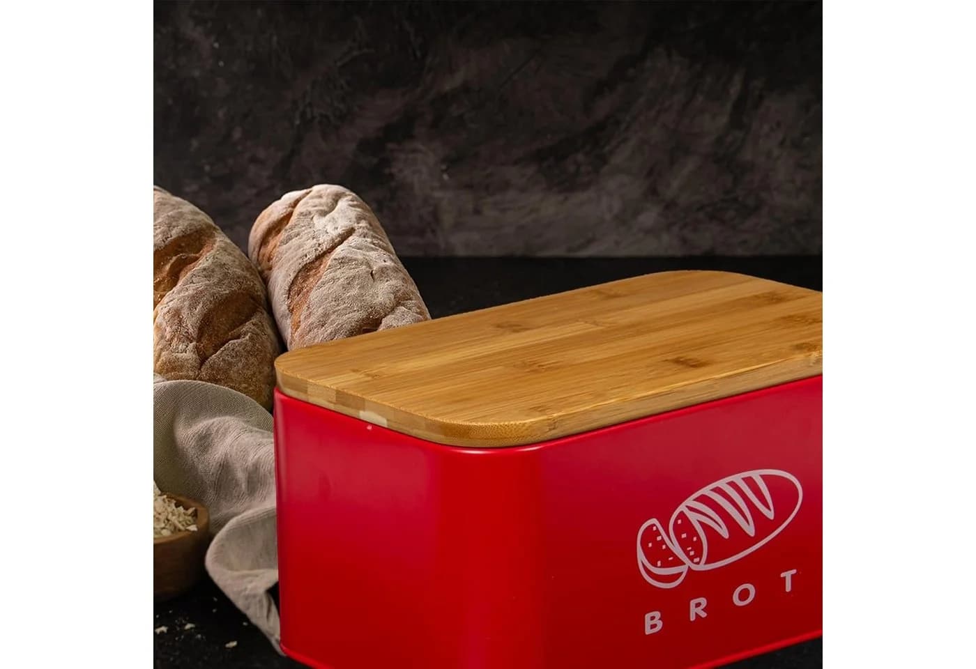 Zedelmaier Brotkasten Metall mit Holzdeckel Retro Schwarz/Weiß/Beige - Bild 4