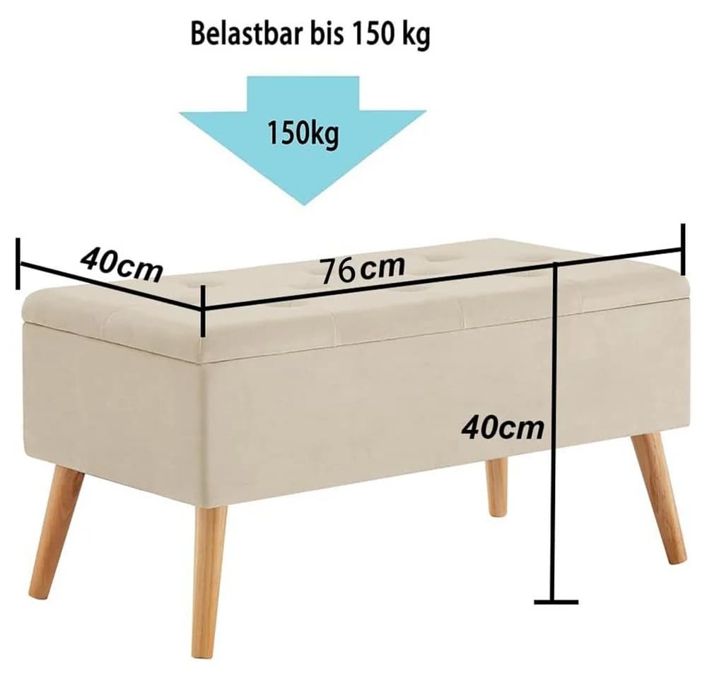 Zedelmaier Sitztruhe Hocker mit Stauraum Leinenoptik Massivholzfüße Beige
