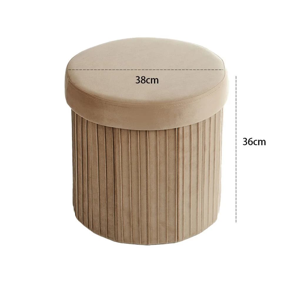Zedelmaier Runder Samt Aufbewahrungshocker Beige Polsterhocker
