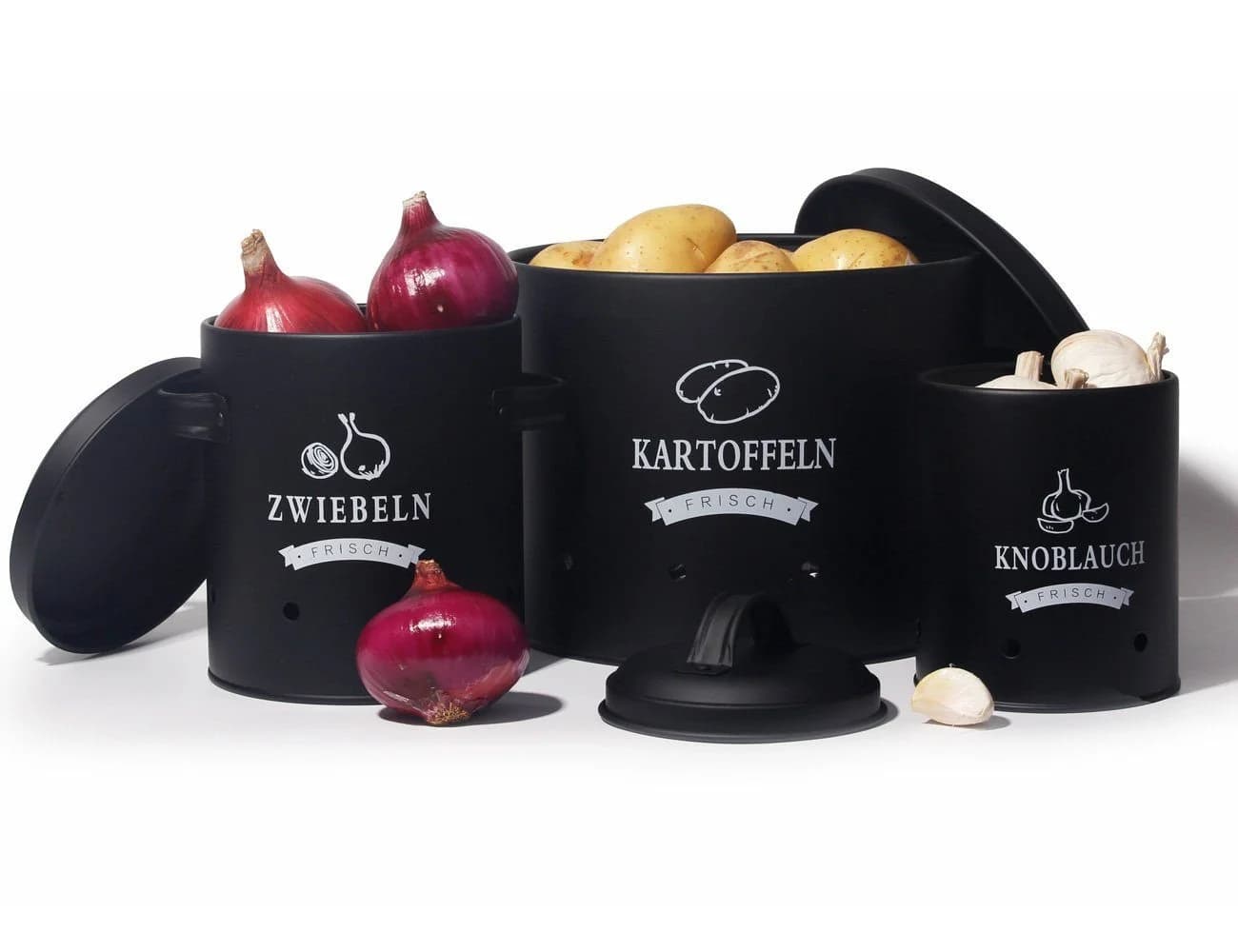 Zedelmaier Vorratsdosen-Set Schwarz Metall für Kartoffeln, Zwiebeln & Knoblauch - Bild 2