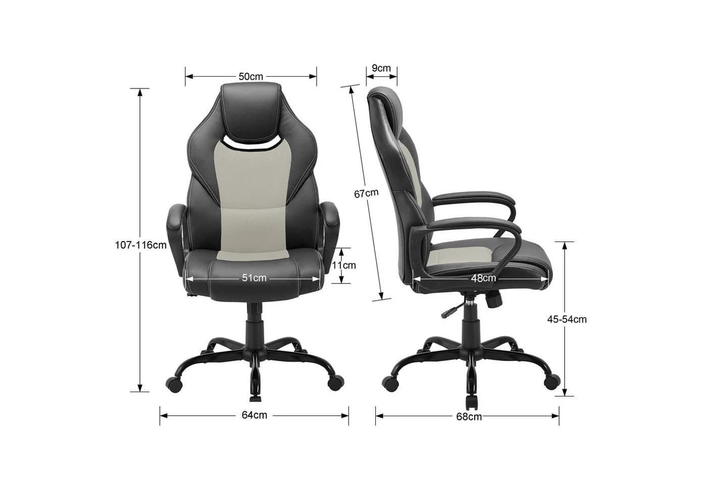 Zedelmaier Bürostuhl Ergonomisch Grau Kunstleder Gaming Stuhl