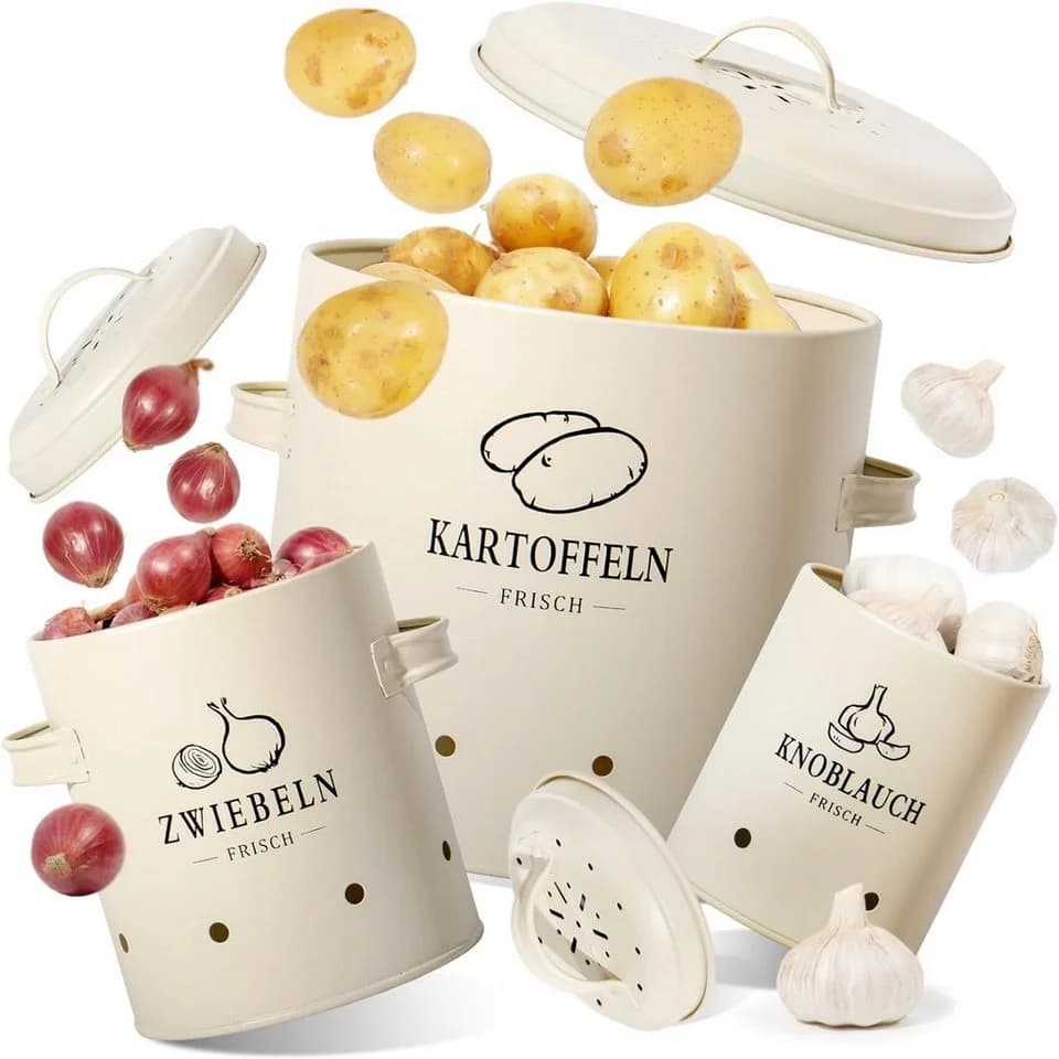 Zedelmaier Vorratsdosen 3er Set Beige/Gelb für Kartoffeln, Zwiebeln, Knoblauch - Bild 2