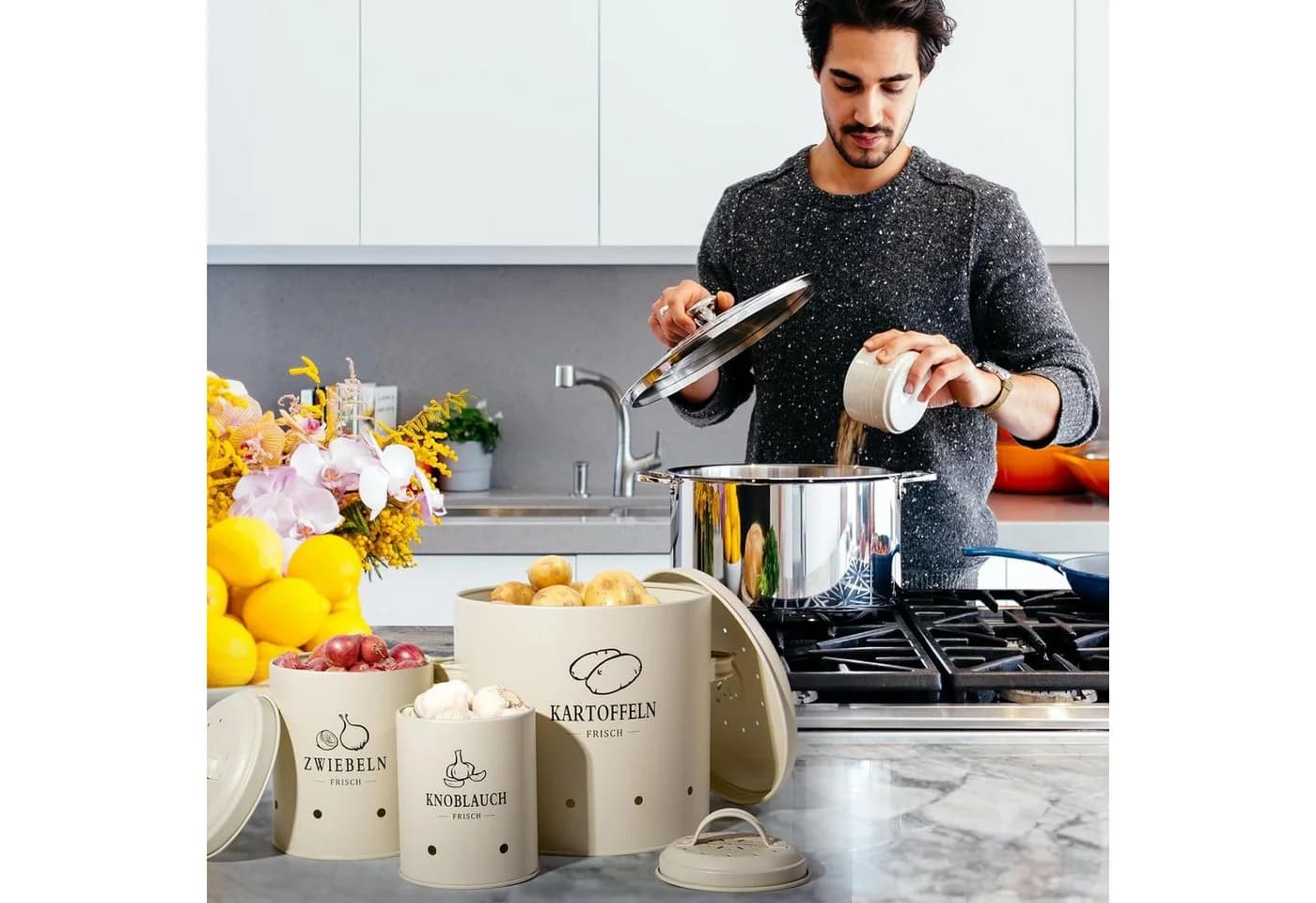Zedelmaier Vorratsdosen 3er Set Beige/Gelb für Kartoffeln, Zwiebeln, Knoblauch - Bild 3