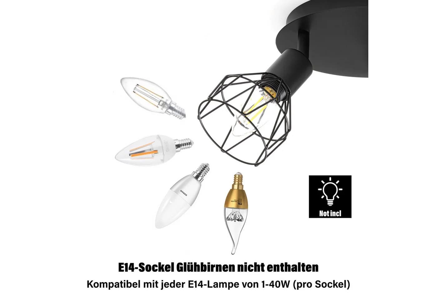 Zedelmaier Deckenstrahler 2/3/4 Flammig Matt Schwarz Schwenkbar 40W E14 - Bild 3
