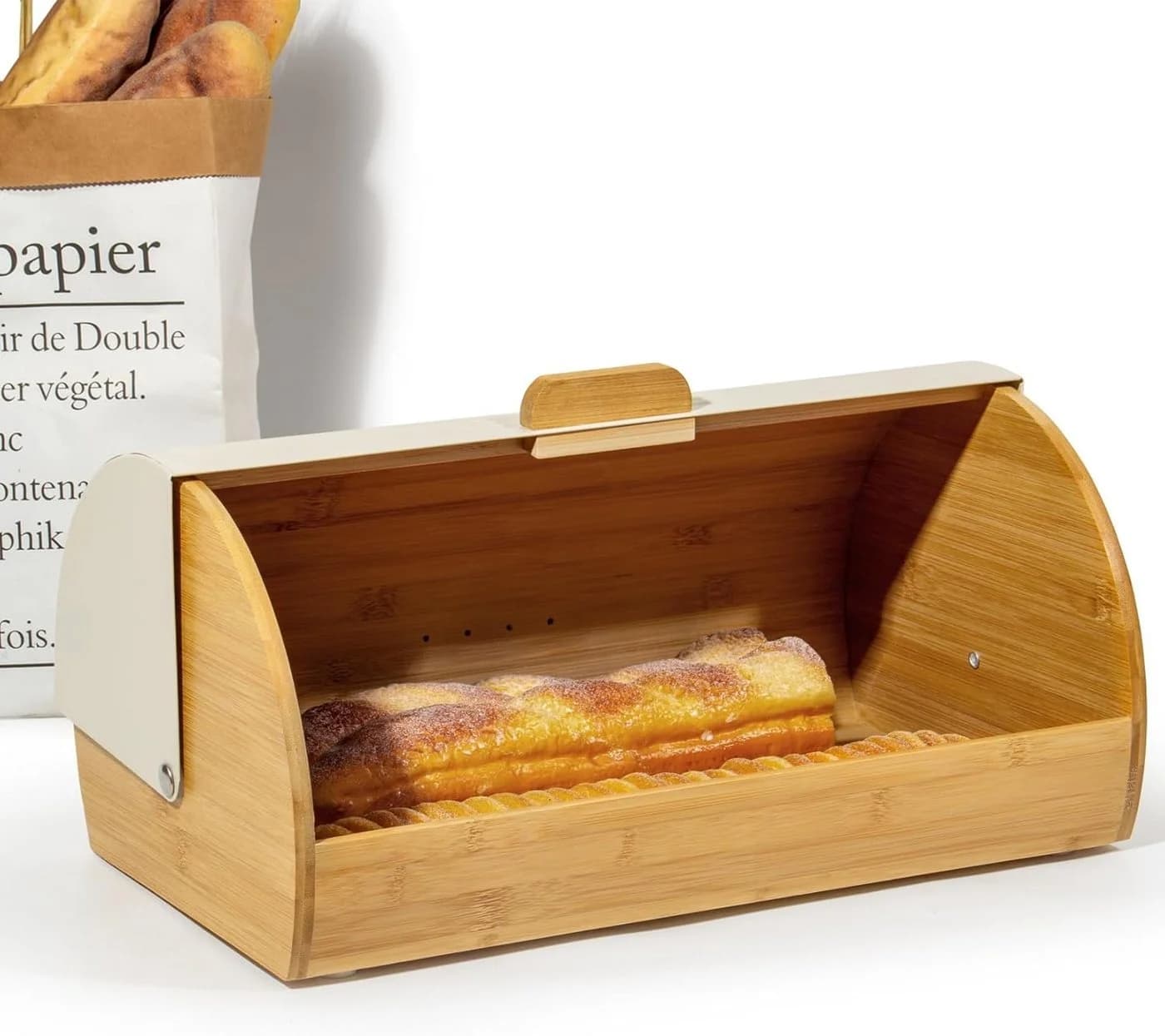 Zedelmaier Brotkasten Bambus mit Rolldeckel Set Beige/Weiß - Bild 4