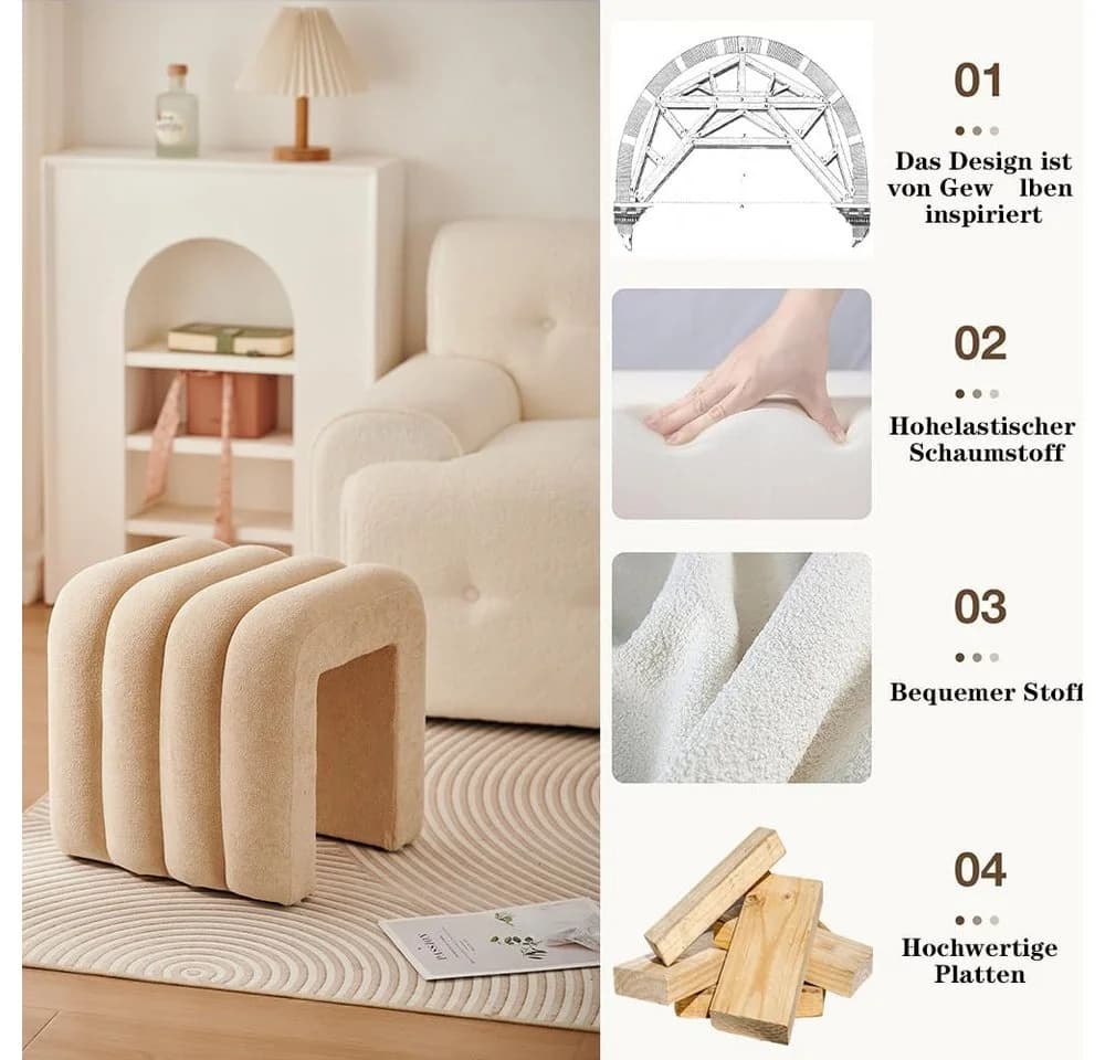 Zedelmaier Sitzhocker Beige Polsterhocker Modern - Bild 5