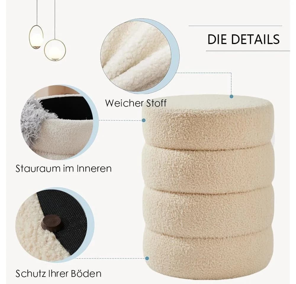 Zedelmaier Sitzhocker Beige Teddyfell mit Stauraum - Bild 3