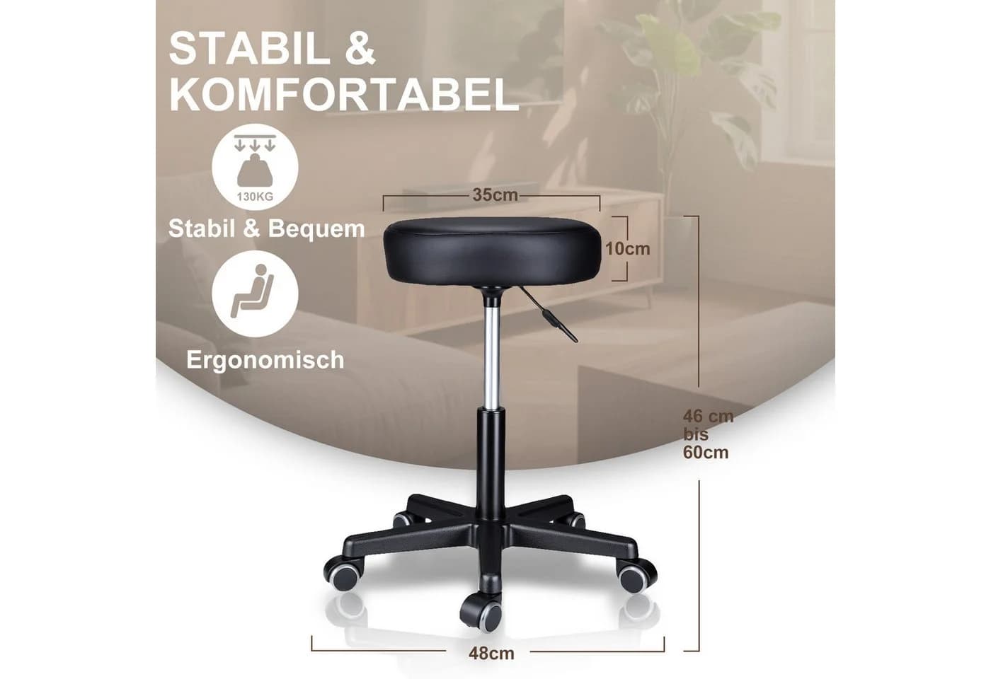 Zedelmaier Drehhocker Bürohocker Barhocker Arbeitshocker Polsterung 46-60cm Höhenverstellbar 360°drehbar mit 5 Rollen