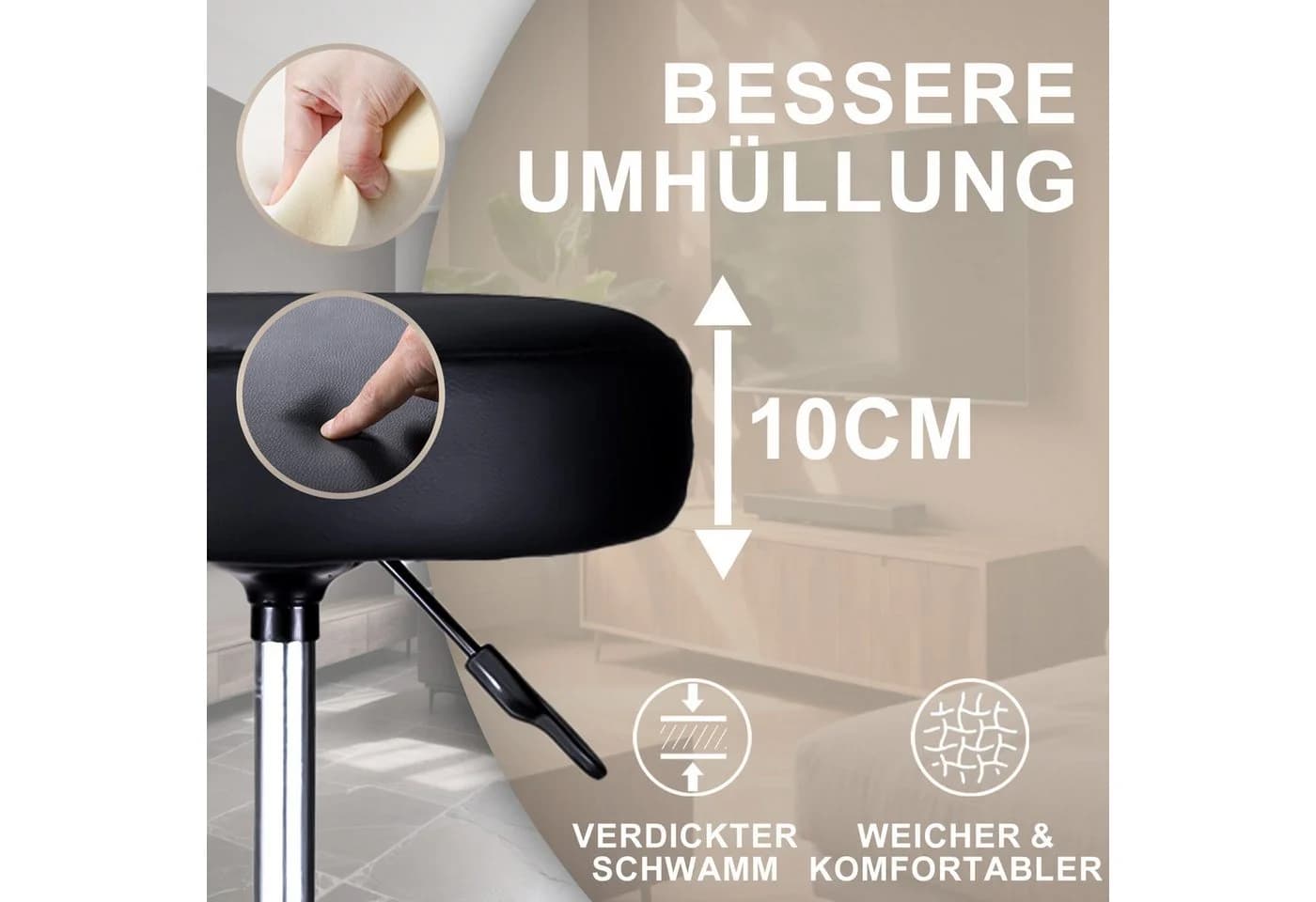 Zedelmaier Drehhocker Bürohocker Barhocker Arbeitshocker Polsterung 46-60cm Höhenverstellbar 360°drehbar mit 5 Rollen - Bild 5