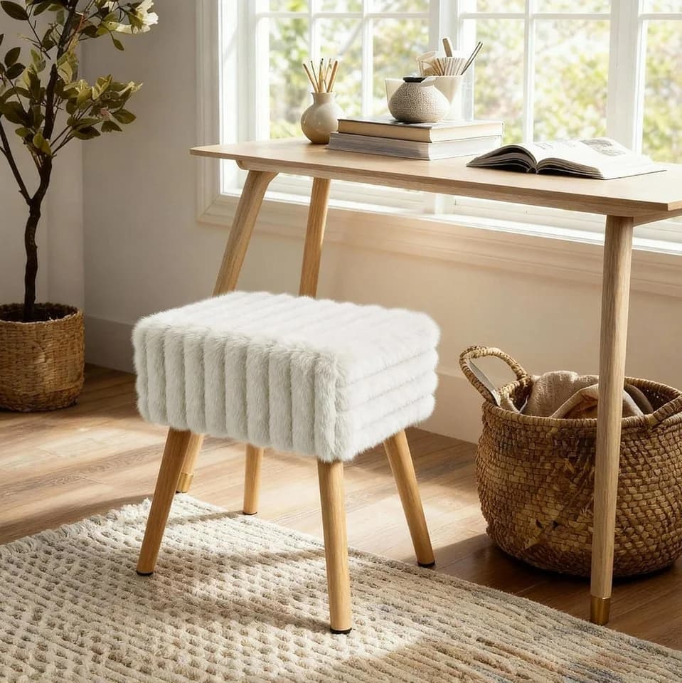 Zedelmaier Hocker Creme-Samt Polsterhocker Schminkhocker - Bild 4