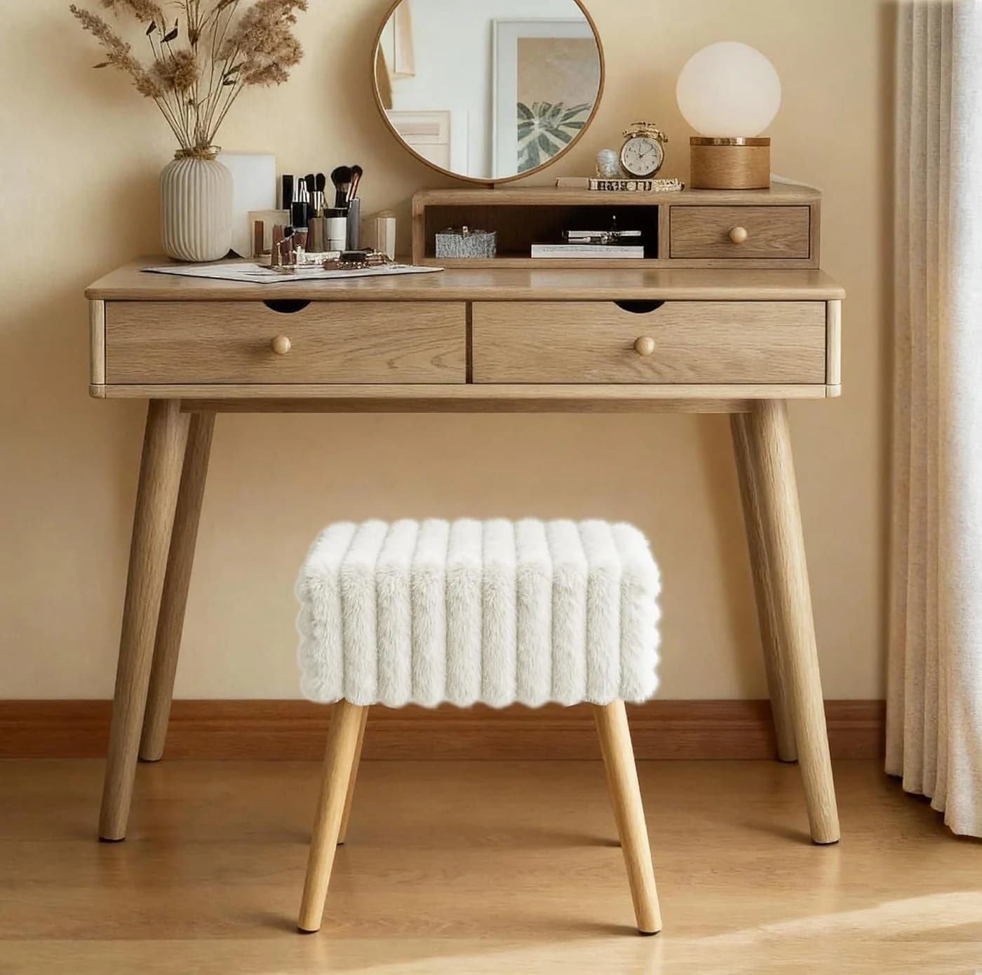 Zedelmaier Hocker Creme-Samt Polsterhocker Schminkhocker - Bild 5