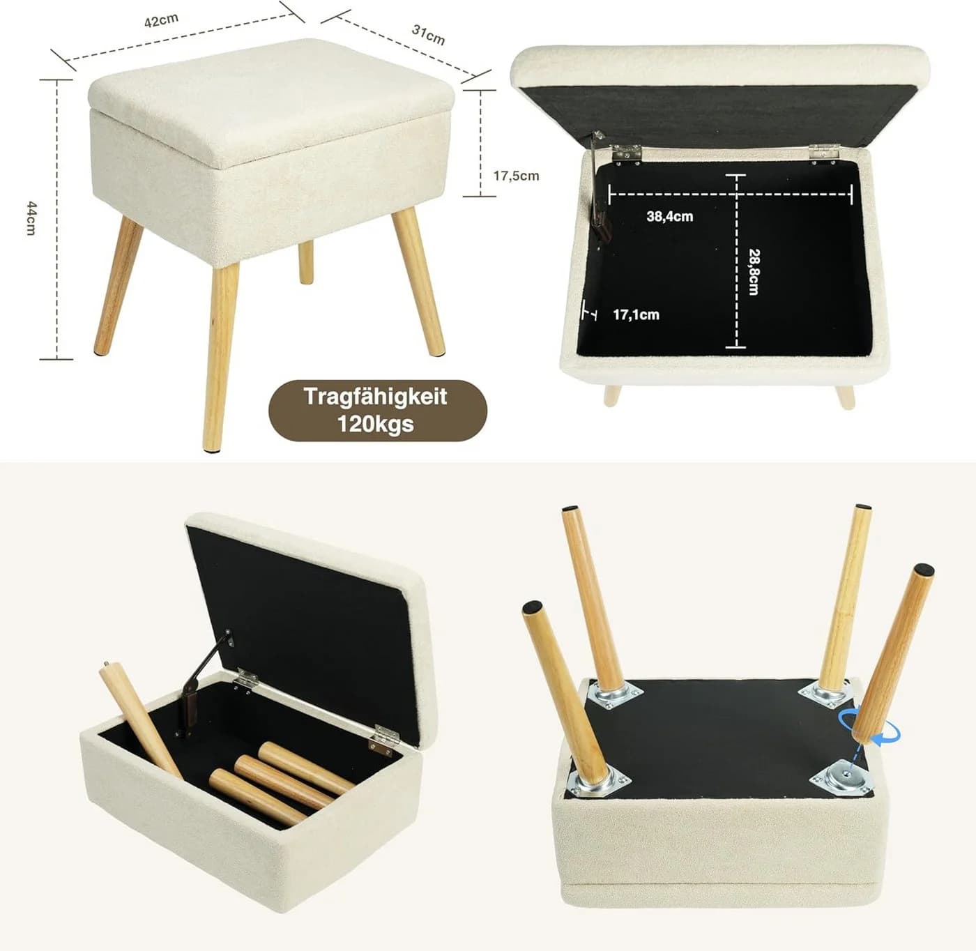 Zedelmaier Hocker Schminkhocker Polsterhocker Beige