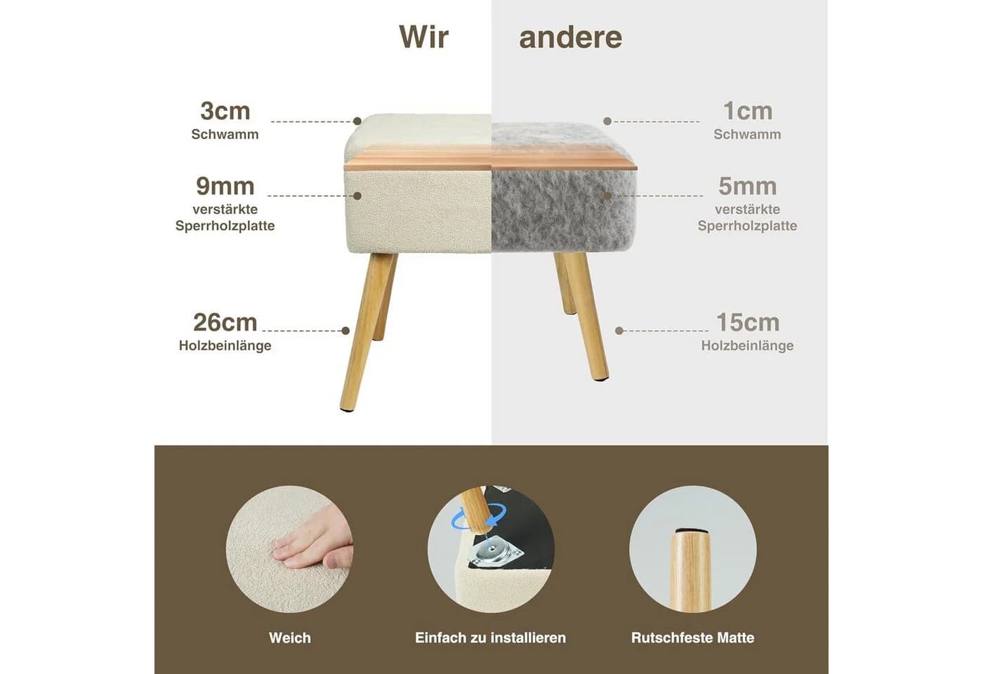 Zedelmaier Hocker Schminkhocker Polsterhocker Beige - Bild 4