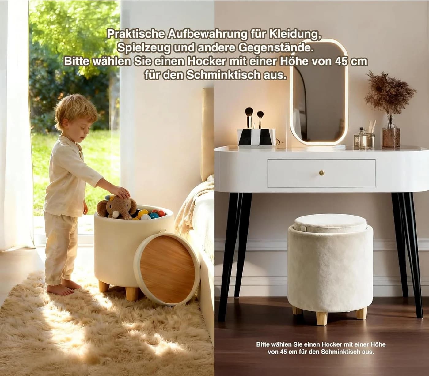 Zedelmaier Sitzhocker mit Stauraum Beige Samt - Bild 4